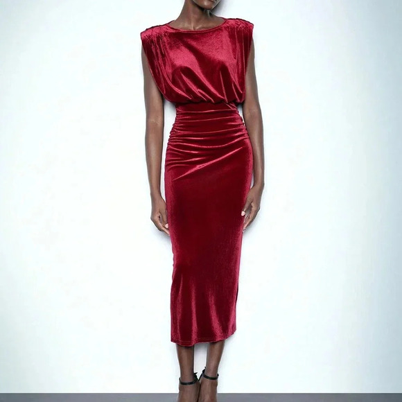 Burgundy Elegant Women's Urban Chic Long Velvet Christmas Party Holiday Dress - Picture 3 of 6